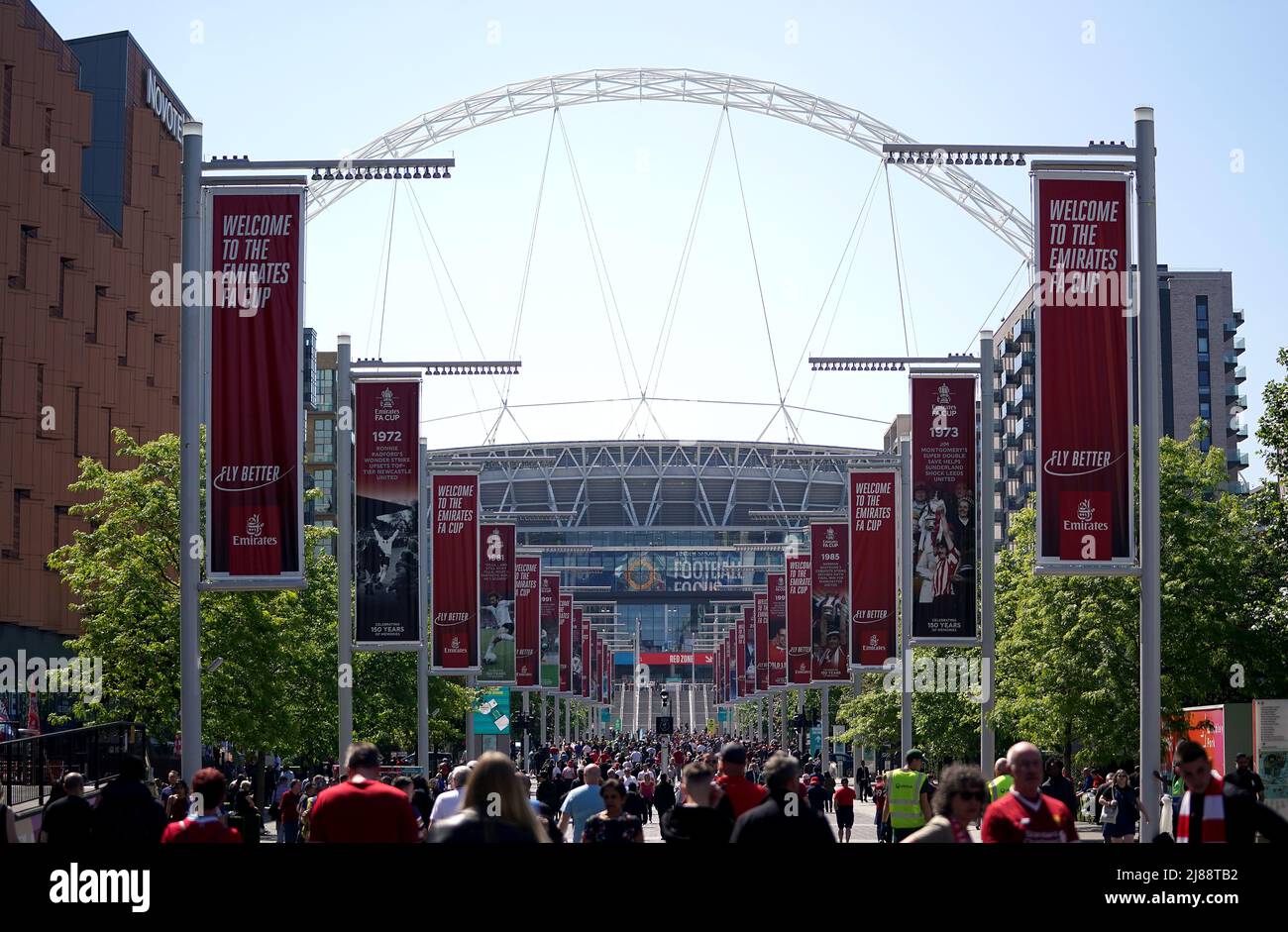 Fans arrive ahead of the Emirates FA Cup final at Wembley Stadium, London. Picture date: Saturday May 14, 2022. Stock Photo