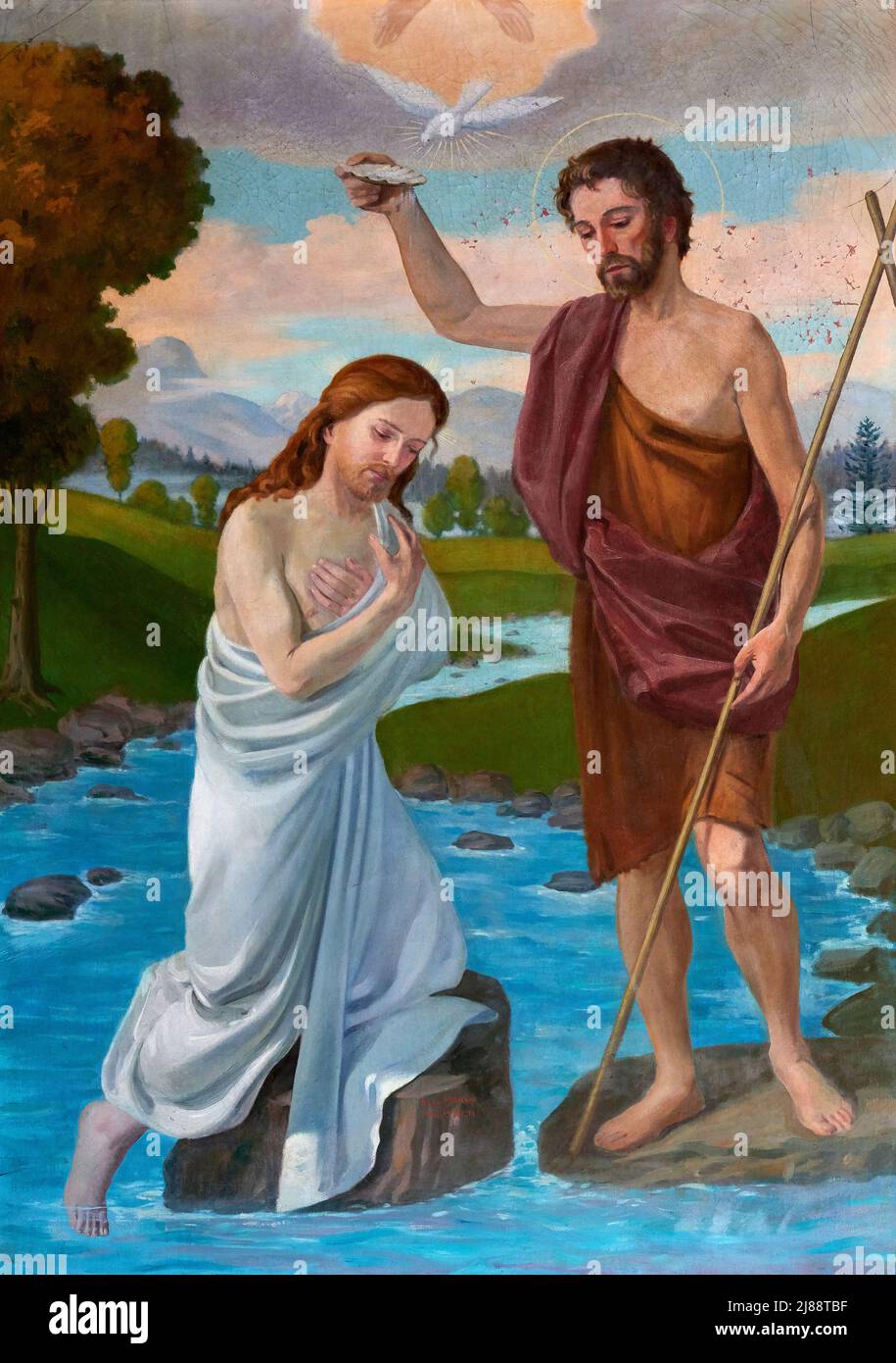Battesimo di Gesù  - olio su tela   - Remo Marani - 1942  - Cassiglio (Bg),Italia, Stock Photo
