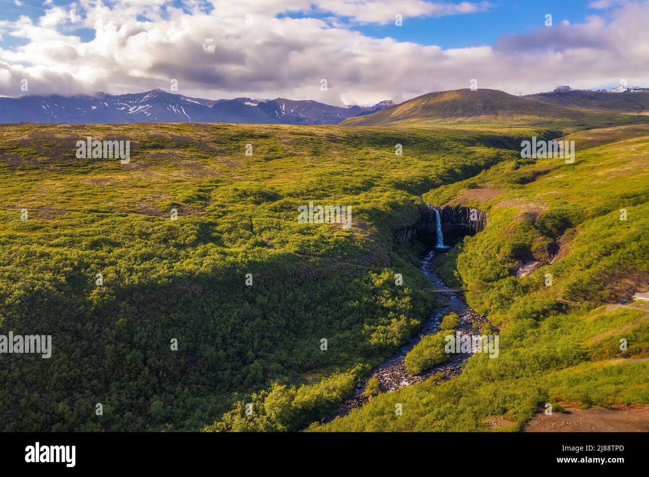 Aerial view of the Svartifoss waterfall in Vatnajokull National Park, Iceland Stock Photo