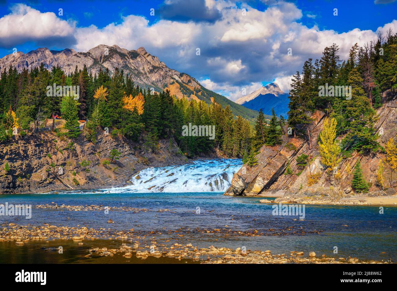 Bow Falls near the village of Banff in the Canadian Rockies, Canada Stock Photo