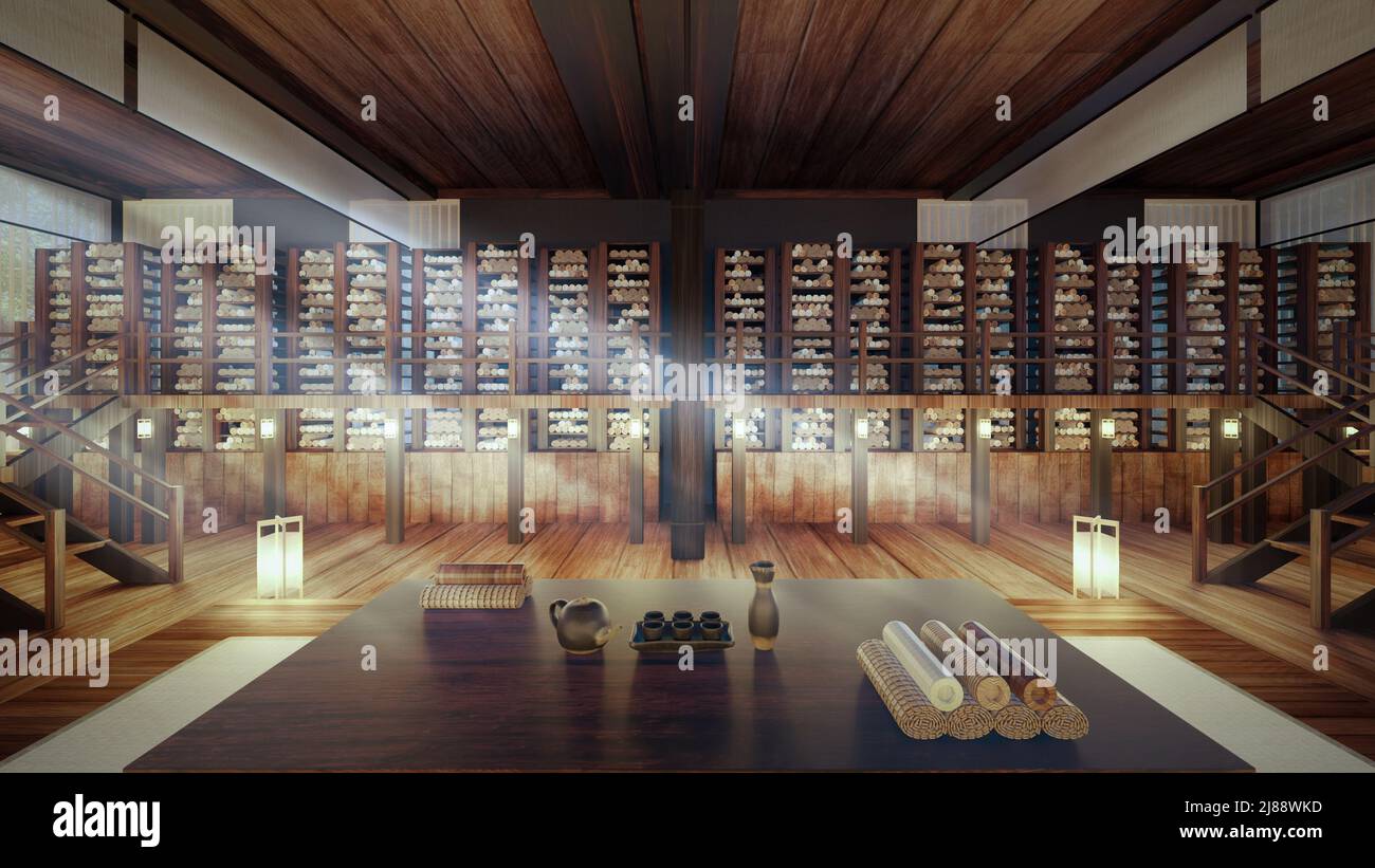 3D Rendering of Quaint Private Chinese Library Stock Photo - Alamy