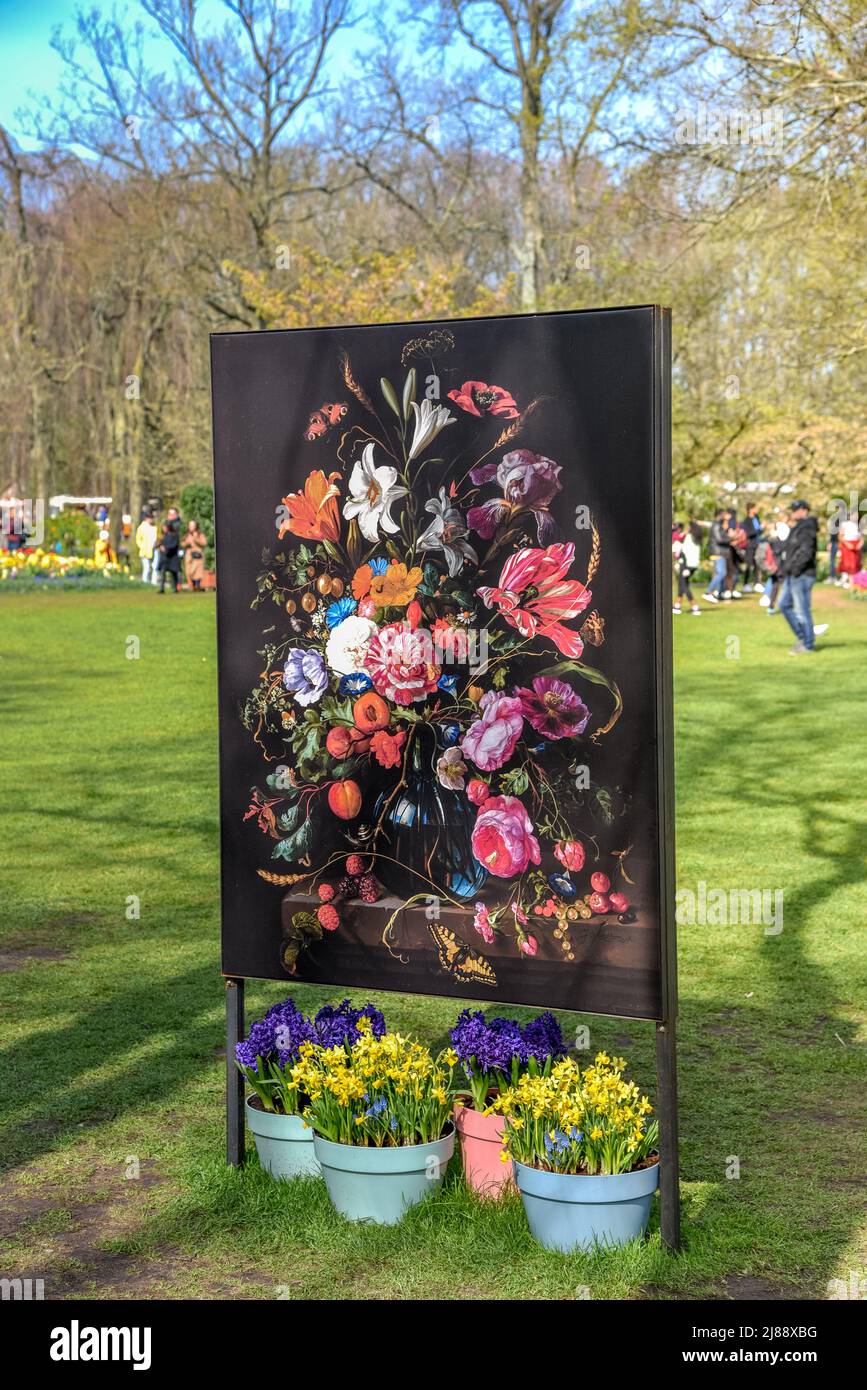 Lisse, Netherlands, May 2022. Art and blooming tulips at the Keukenhof, Lisse. High quality photo Stock Photo