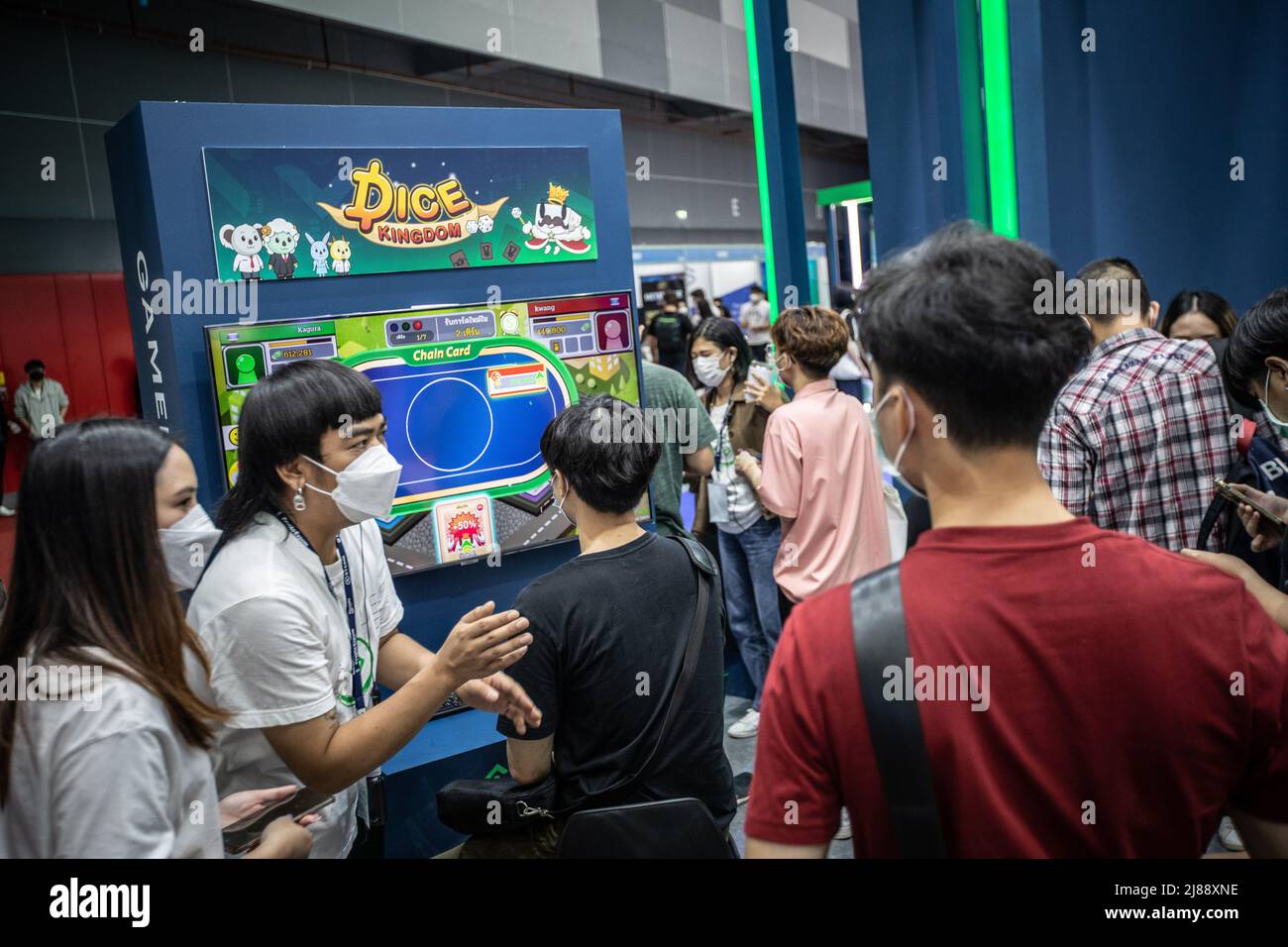 Bangkok, Thailand. 14th May, 2022. Visitors queue up to try the Play to  Earn crypto game 