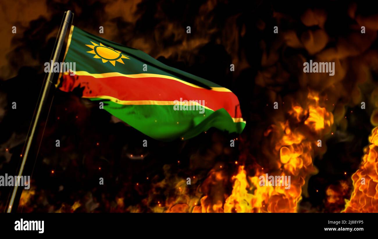 Flag Of Namibia On Burning Fire Backdrop - Hard Times Concept ...