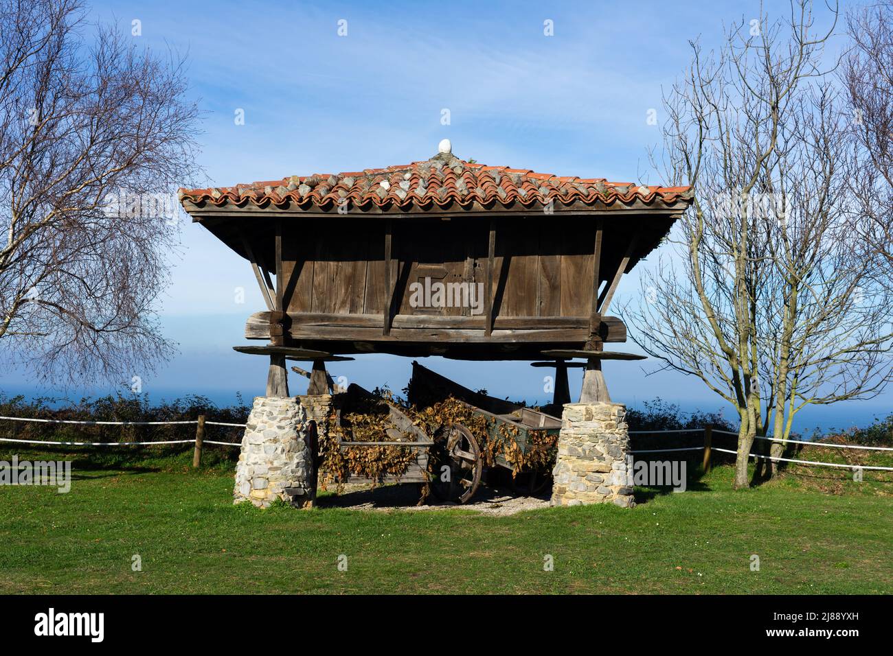 Typical Asturian horreos in Cadavedo, Asturias, Spain Stock Photo