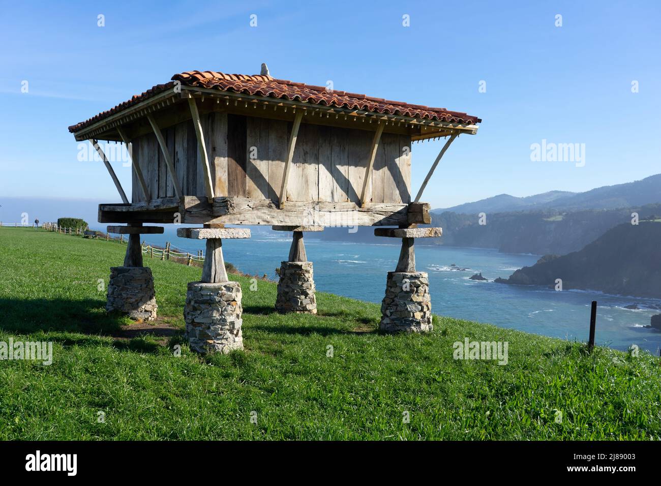 Typical Asturian horreos in Cadavedo, Asturias, Spain Stock Photo