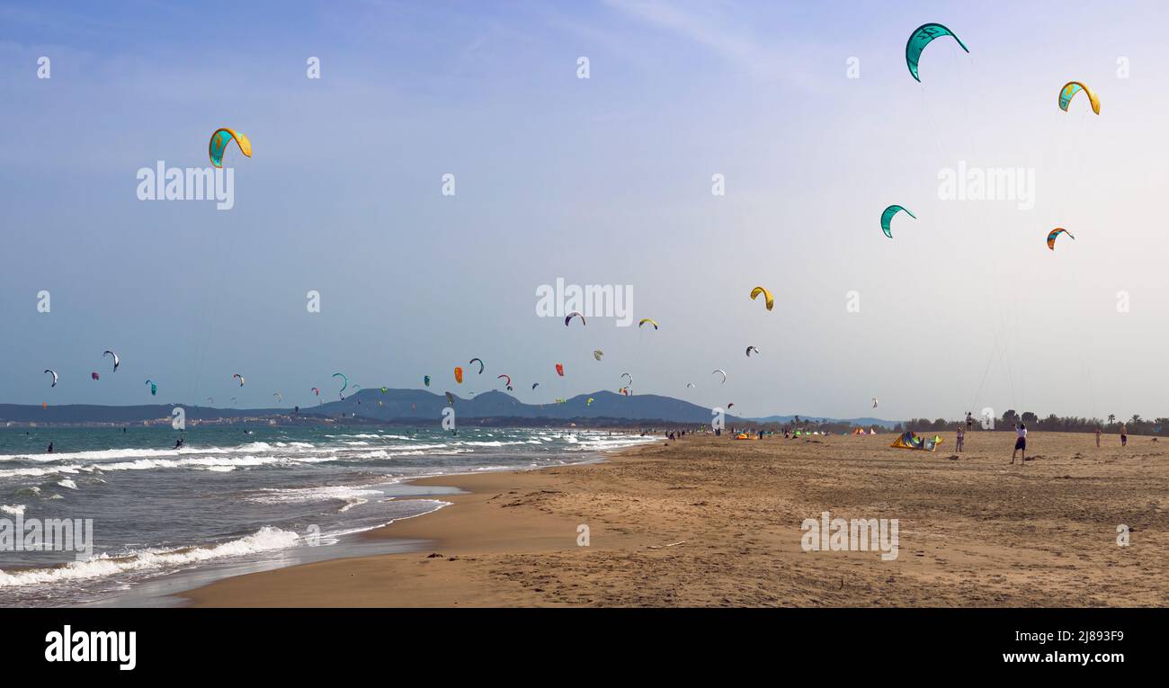 Kitesurf in Sant Pere Pescador Beach, Catalonia Stock Photo
