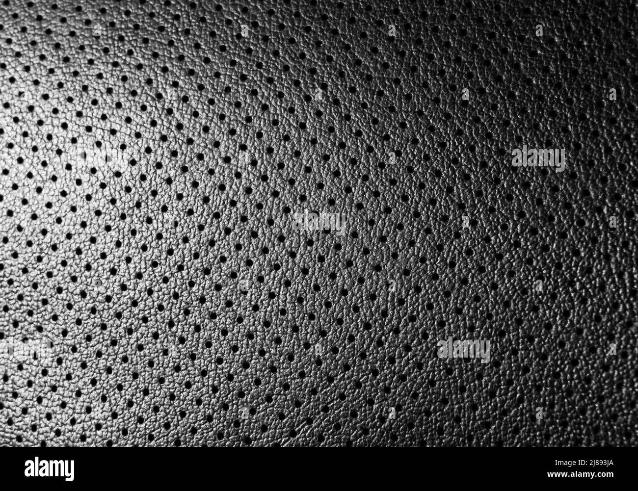 Closeup perforated black leather texture background Stock Photo
