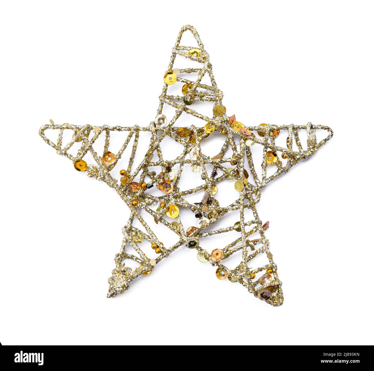 Gold christmas star decoration isolated on white background Stock Photo