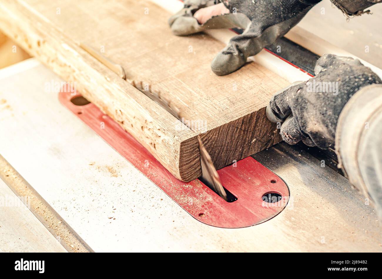 Cutting board with circular saw in carpentry Stock Photo Alamy