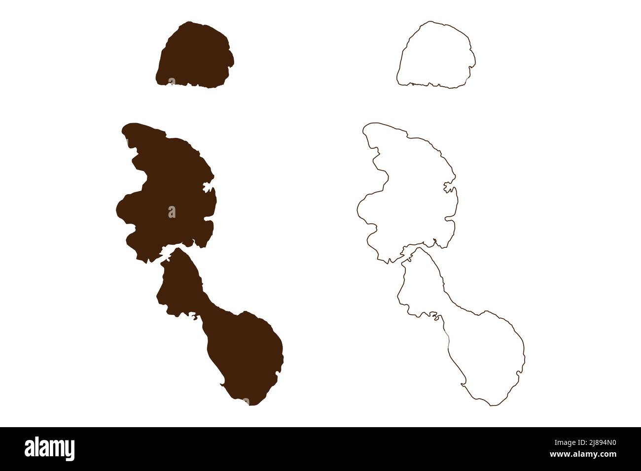 Tabar Group islands (New Guinea, Pacific Ocean, Bismarck Archipelago) map vector illustration, scribble sketch Tabar, Tatau and Simberi island map Stock Vector