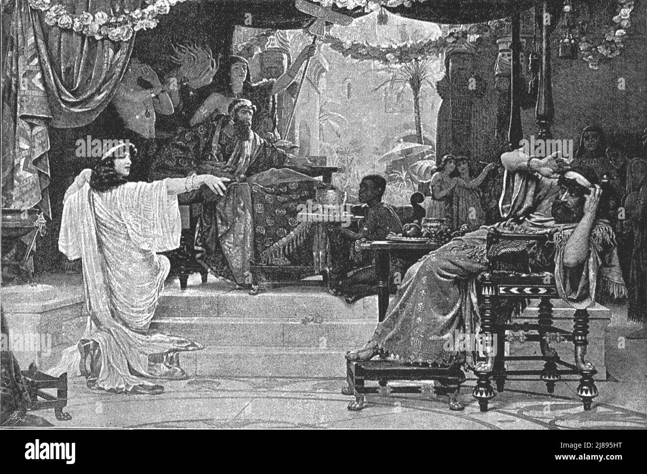 ''Pictures of the Year VIII, Esther denouncing Haman to Ahasuerus', 1888. From, 'The Graphic. An Illustrated Weekly Newspaper Volume38. July to December, 1888'. Stock Photo