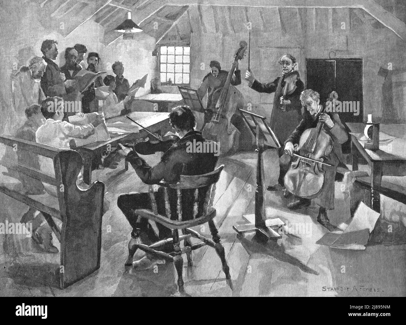 ''A Village Philharmonic Rehearsal', 1888. From, 'The Graphic. An Illustrated Weekly Newspaper Volume38. July to December, 1888'. Stock Photo