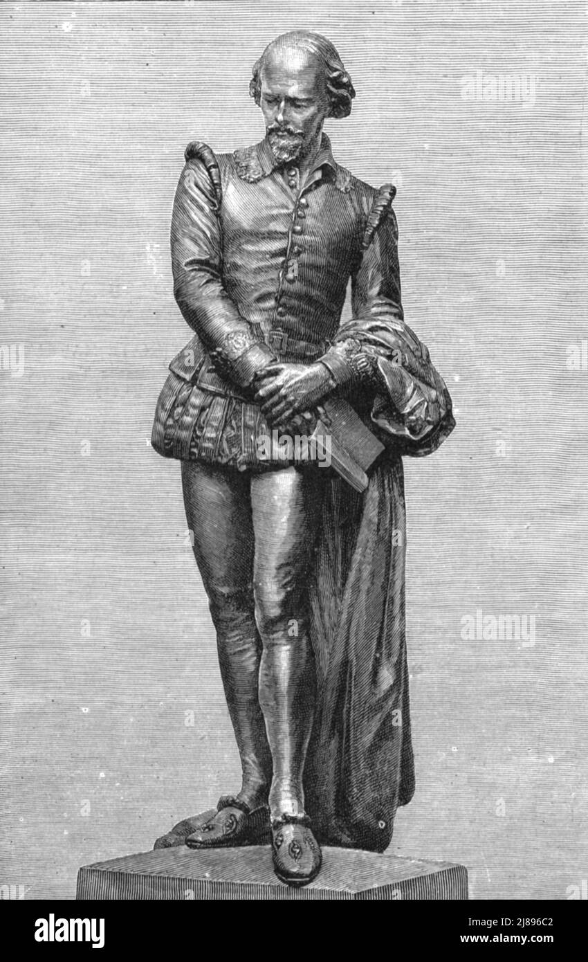''M. Paul Fournier's Statue of Shakespeare, presented to the city of Paris by Mr. Knighton', 1888. From, 'The Graphic. An Illustrated Weekly Newspaper Volume 38. July to December, 1888'. Stock Photo