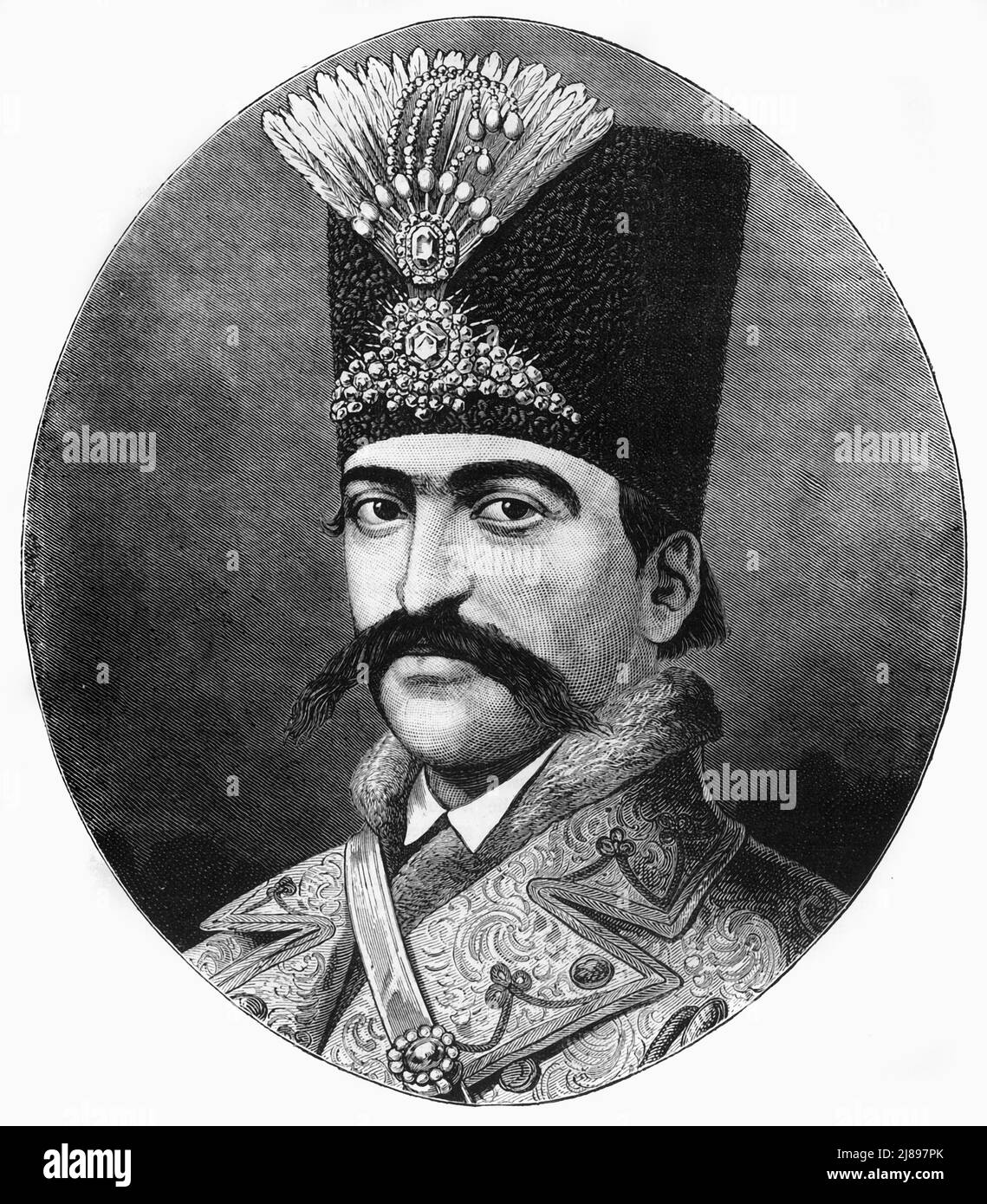 'Portrait of Nasser-Ed-Deen, Shah of Persia', c1891. From &quot;Cassell's Illustrated History of India Vol. II.&quot;, by James Grant. [Cassell Petter &amp; Galpin, London, Paris and New York] Stock Photo