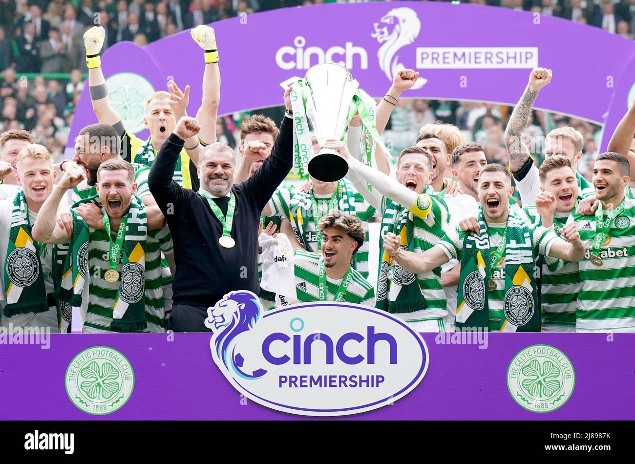 Celtic celebrate with the league trophy after the cinch Premiership ...