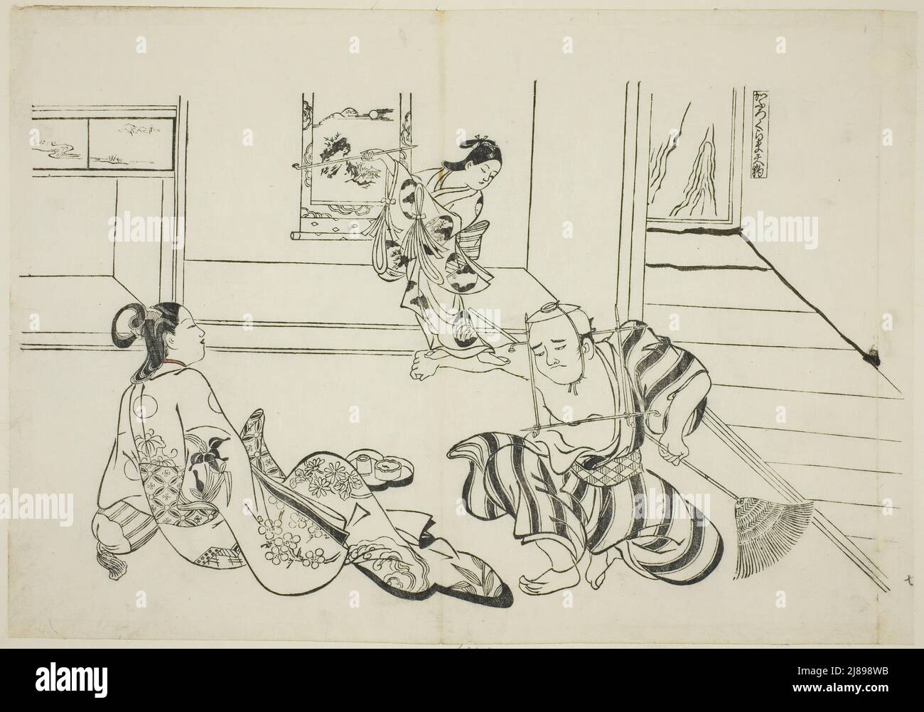 Child Attendant and Bald Tengu of Mt. Kurama (Kaburo Kurama Tengu), no. 7 from a series of 12 prints depicting parodies of plays, c. 1716/35. Stock Photo