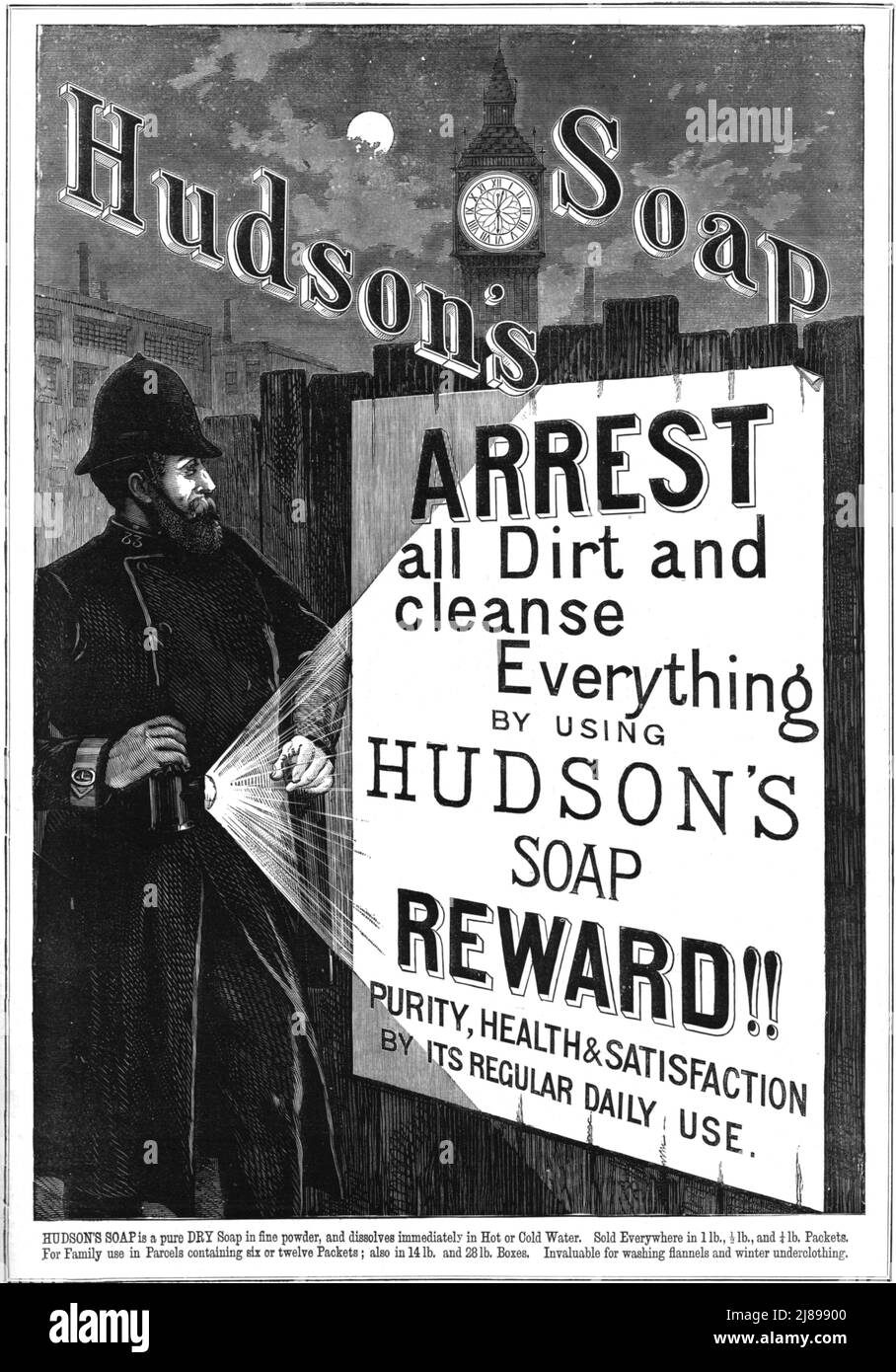 ''Hudson's Soap', 1888. From, 'The Graphic. An Illustrated Weekly Newspaper Volume 38. July to December, 1888'. Stock Photo