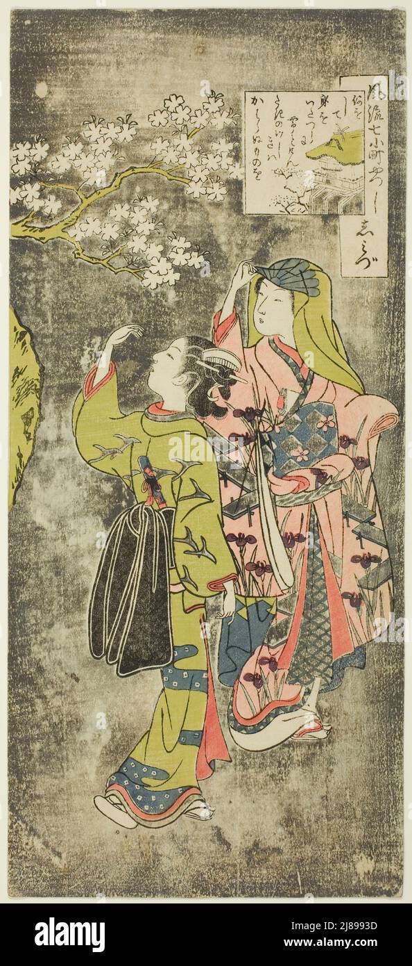 Ono no Komachi by the Waterfall (Shimizu), from the series The Seven Fashionable Aspects of Komachi (Furyu yatsushi nana Komachi), Edo period (1615-1868), 1751/64. Stock Photo