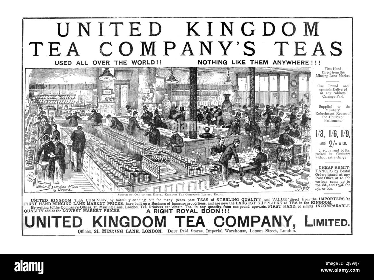 ''United Kingdom Tea Company's Teas; One of the Tasting Room's',1890. Stock Photo