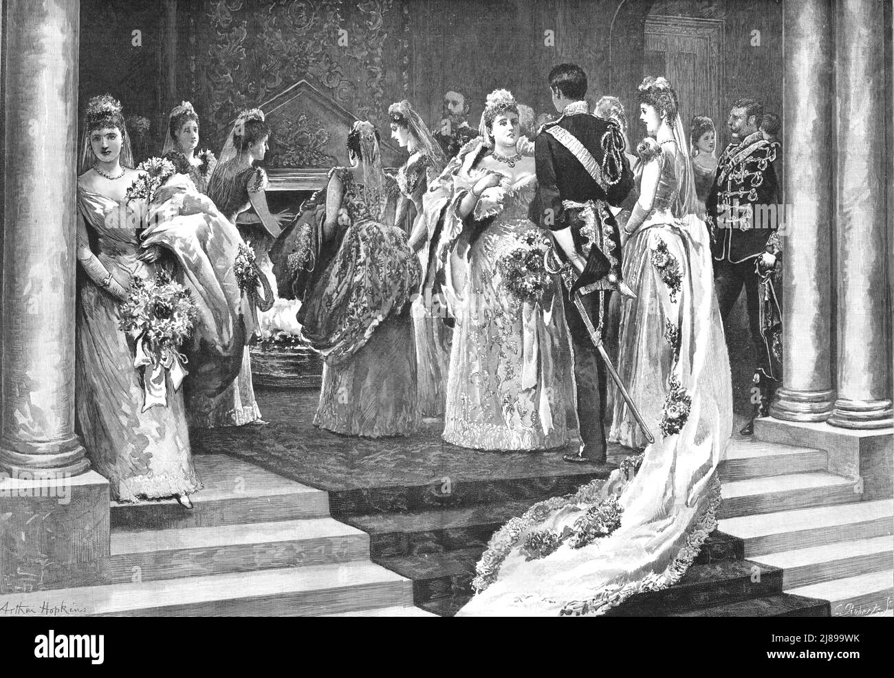 ''A Drawing-Room at Buchingham Palace -- Waiting in the corridor before presentation to Her Majesty', 1890. Stock Photo