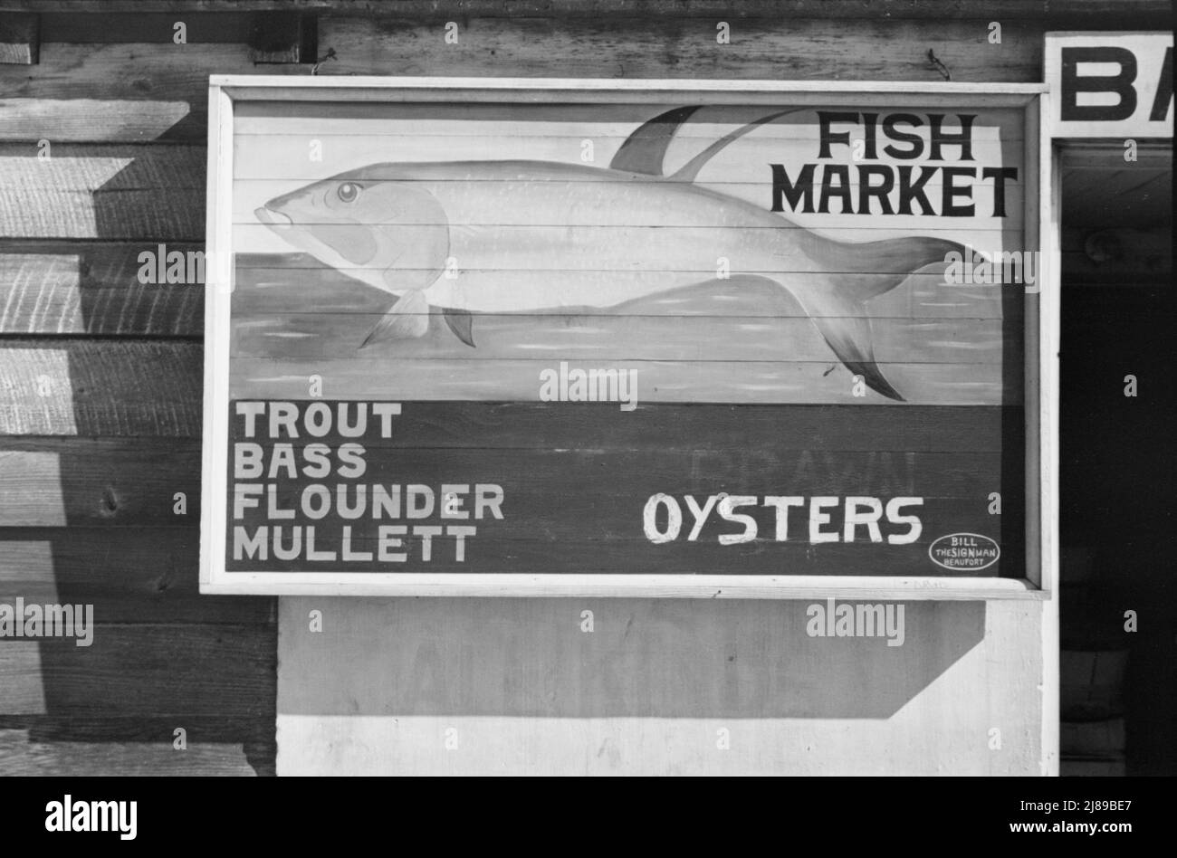 Beaufort, South Carolina. ['Trout - Bass - Flounder - Mullett - Oysters']. Stock Photo