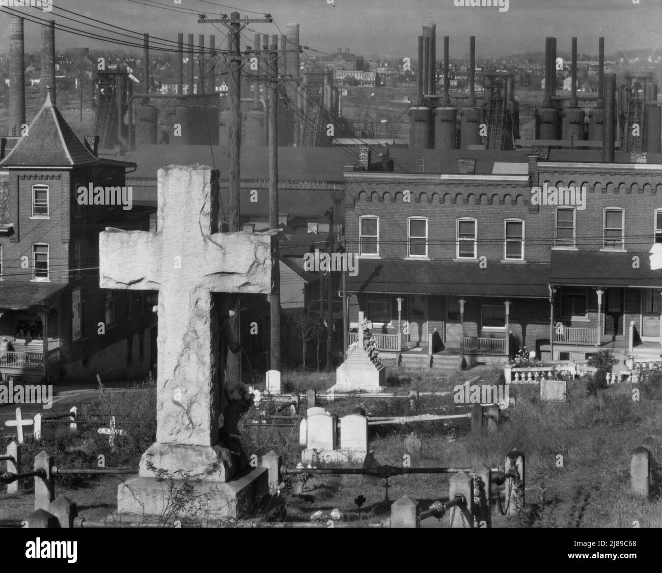Bethlehem graveyard and steel mill. Pennsylvania. Stock Photo