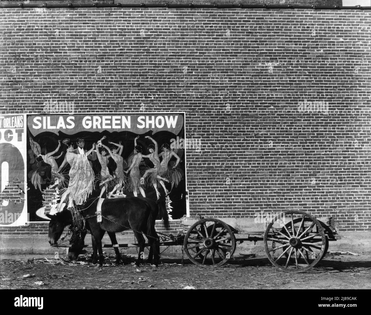 Minstrel poster in Alabama town. ['Silas Green Show'. Silas Green from New Orleans was a touring show - part revue, part musicomedy, part minstrel show - which portrayed black people in a stereotypical manner now considered offensive]. Stock Photo