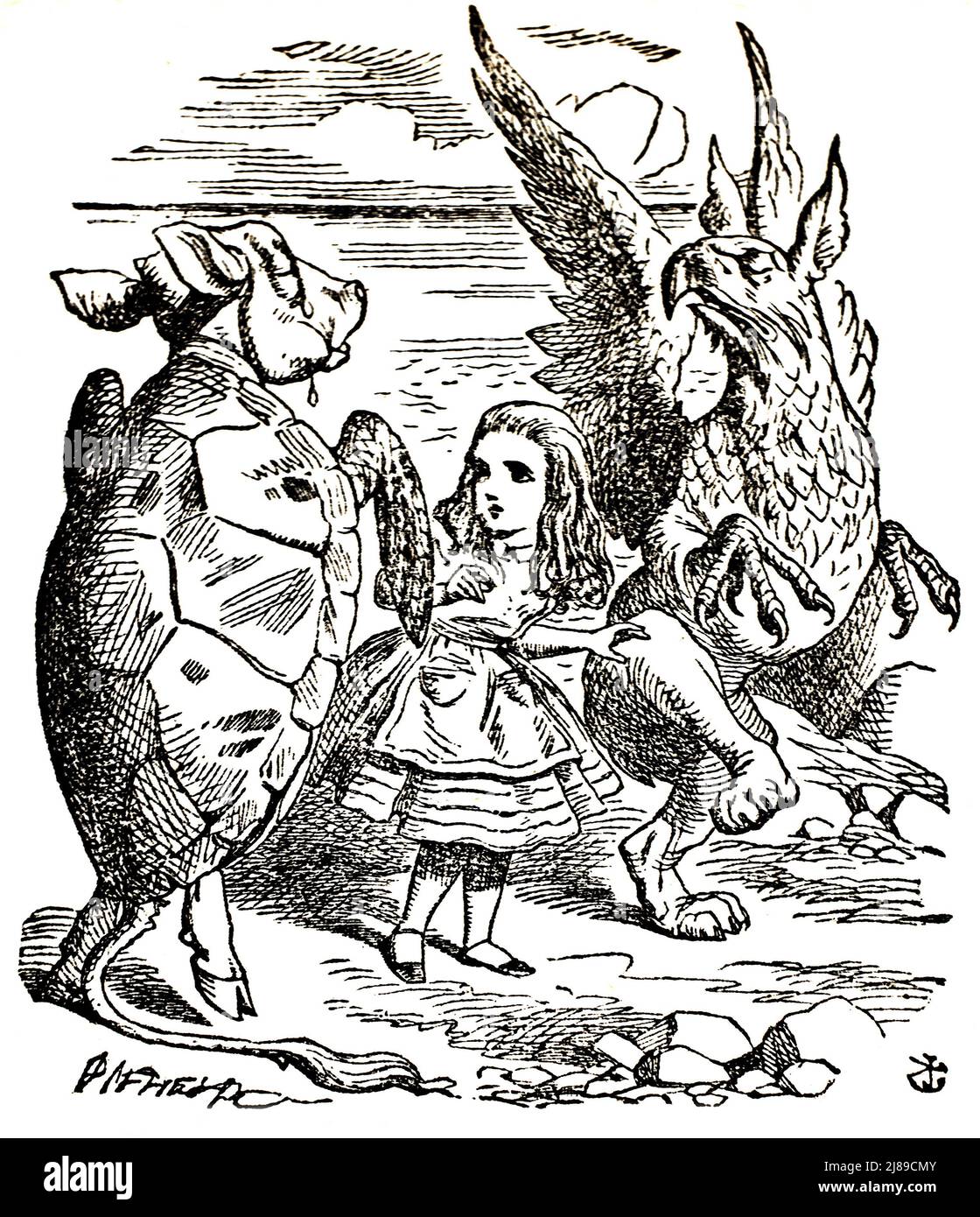 John Tenniel illustration of the Lobster Quadrille with the Mock Turtle from Alice in Wonderland by Lewis Carroll Stock Photo