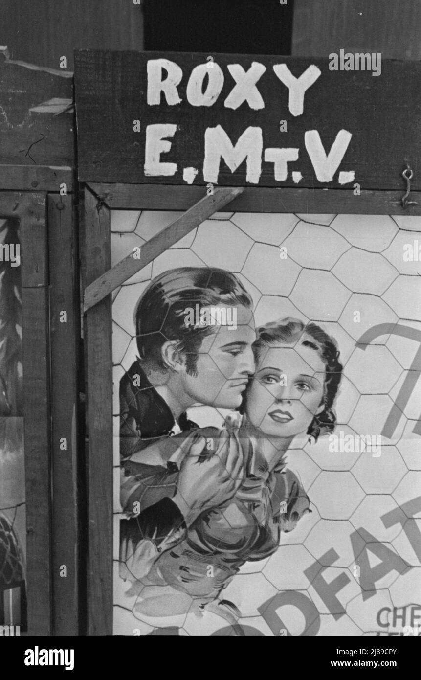 Movie poster, vicinity of Moundsville, Alabama. ['Roxy E.Mt.V.'; (Three Godfathers, starring Chester Morris and Irene Hervey]. Stock Photo