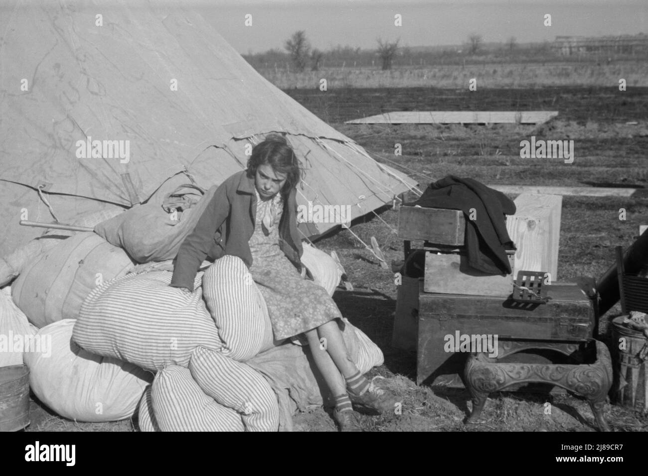 A girl in the camp for white flood refugees, Forrest City, Arkansas. Stock Photo