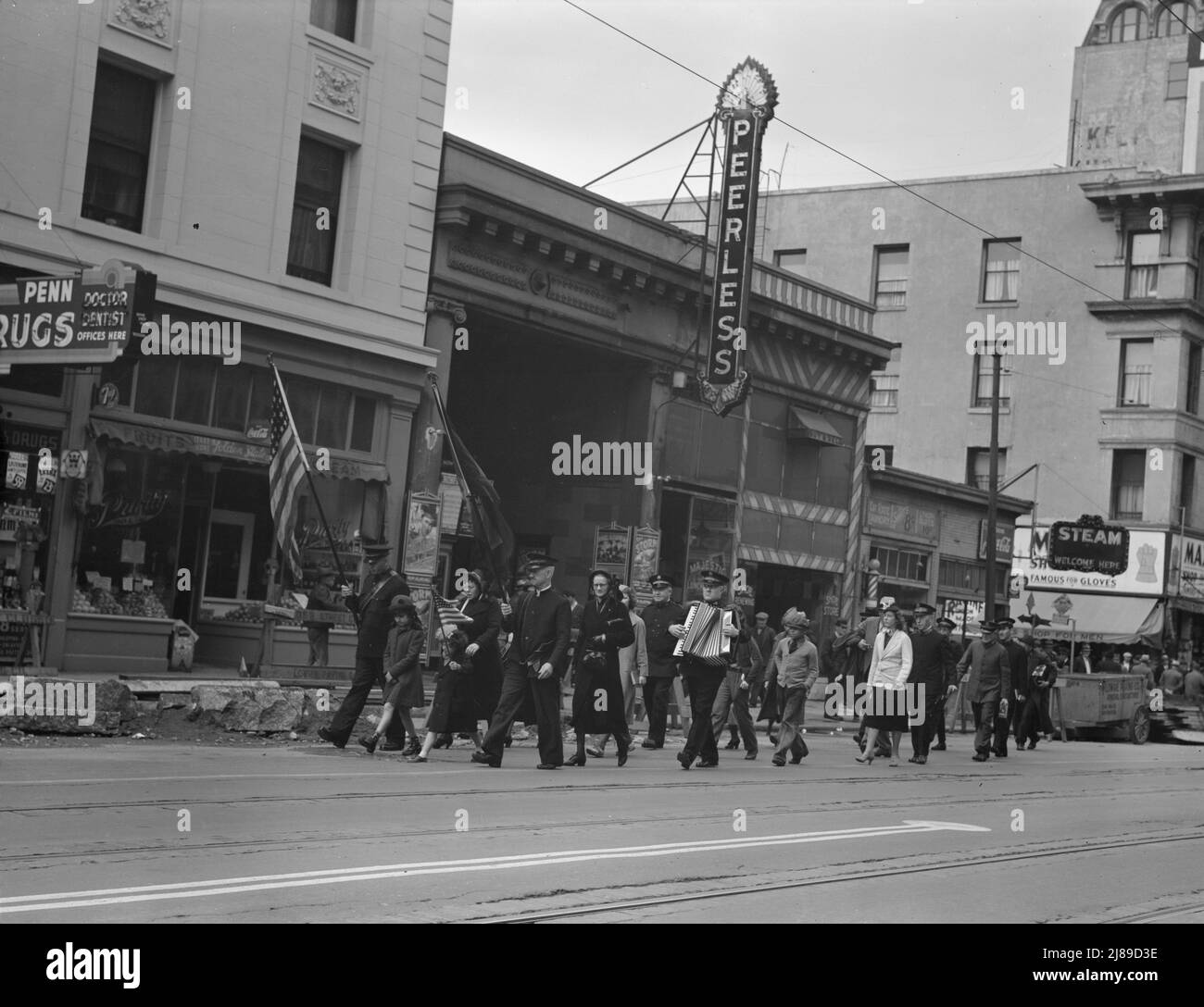 Salvation Army, San Francisco, California. Returning to headquarters; no recruits to audience from street. Stock Photo