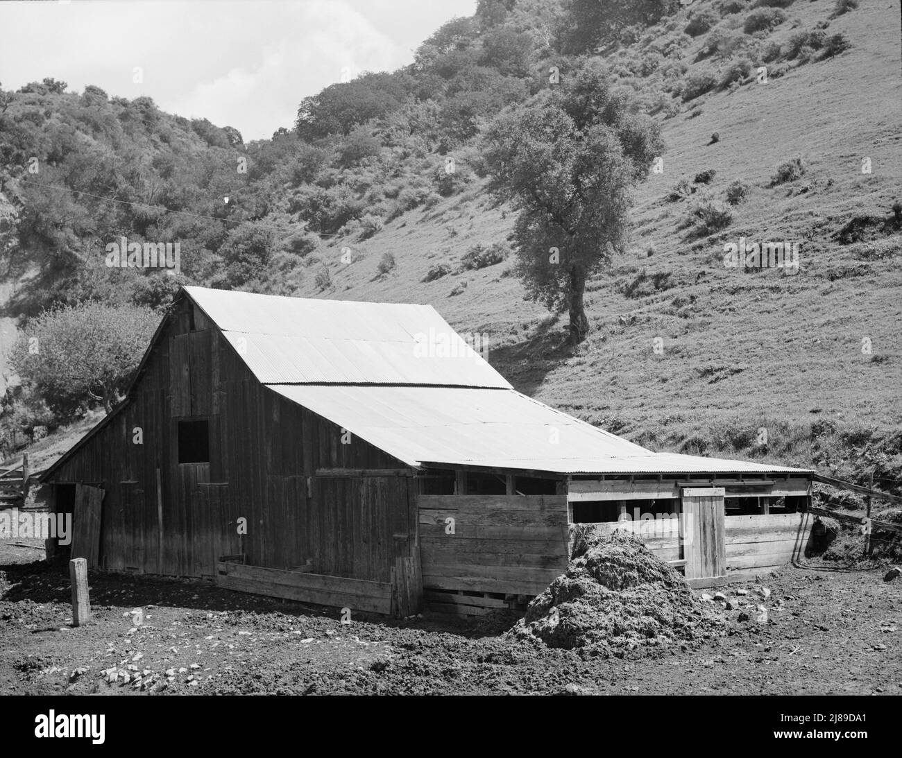 Barn in a valley back of Mission San Jose. Santa Clara County, California. Stock Photo