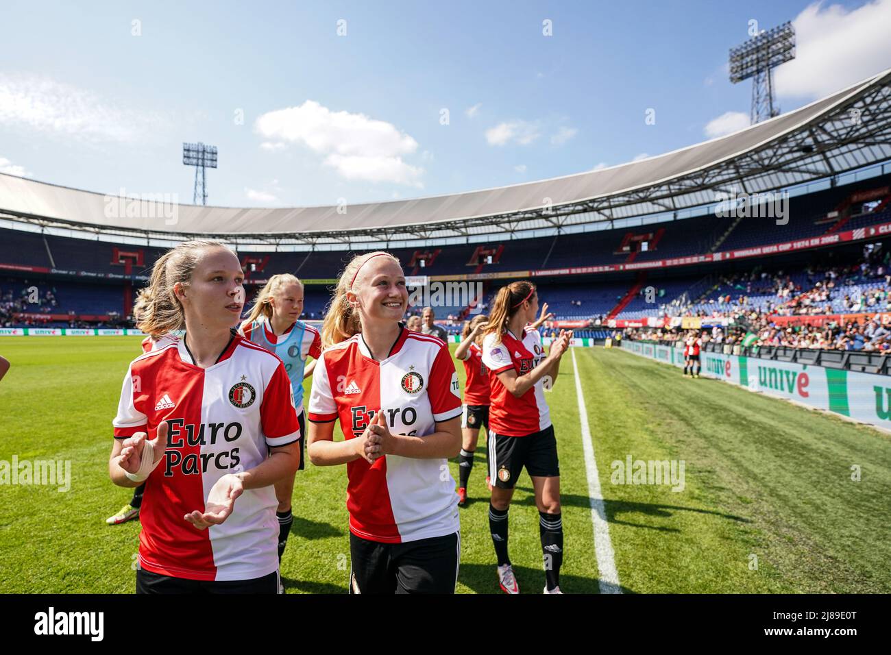 ROTTERDAM, NETHERLANDS - MAY 14: Kim Hendriks of Feyenoord, Pia Rijsdijk of  Feyenoord celebrates after scoring the first goal of the team during the  Pure Energie Eredivisie Vrouwen match between Feyenoord and