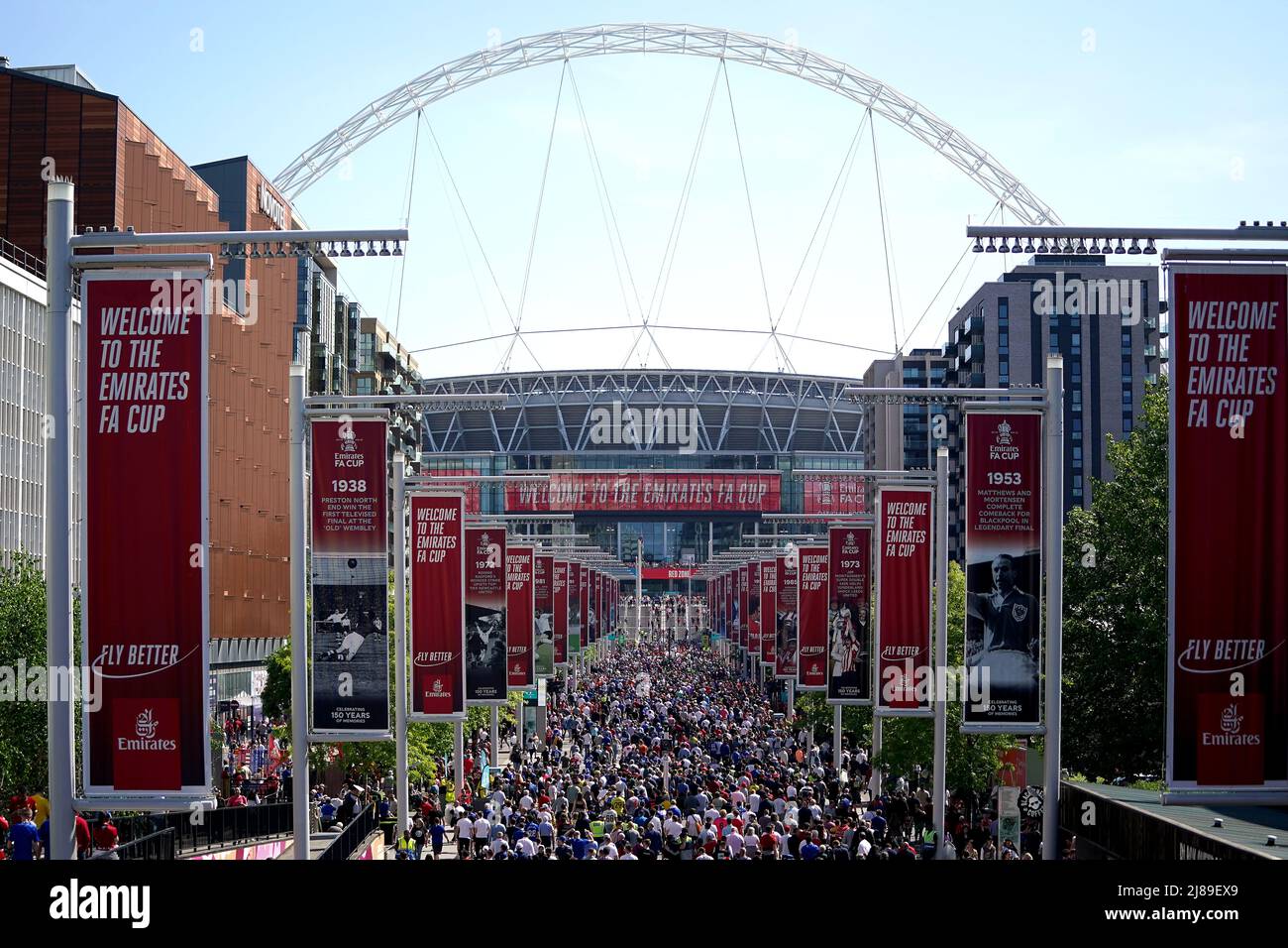 Fans arrive ahead of the Emirates FA Cup final at Wembley Stadium