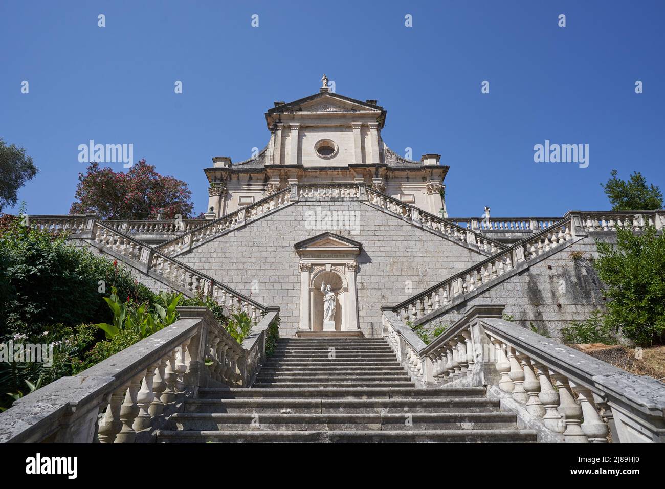 Old stone Church of the Holy Virgin Mary with steps in Montenegro Stock Photo