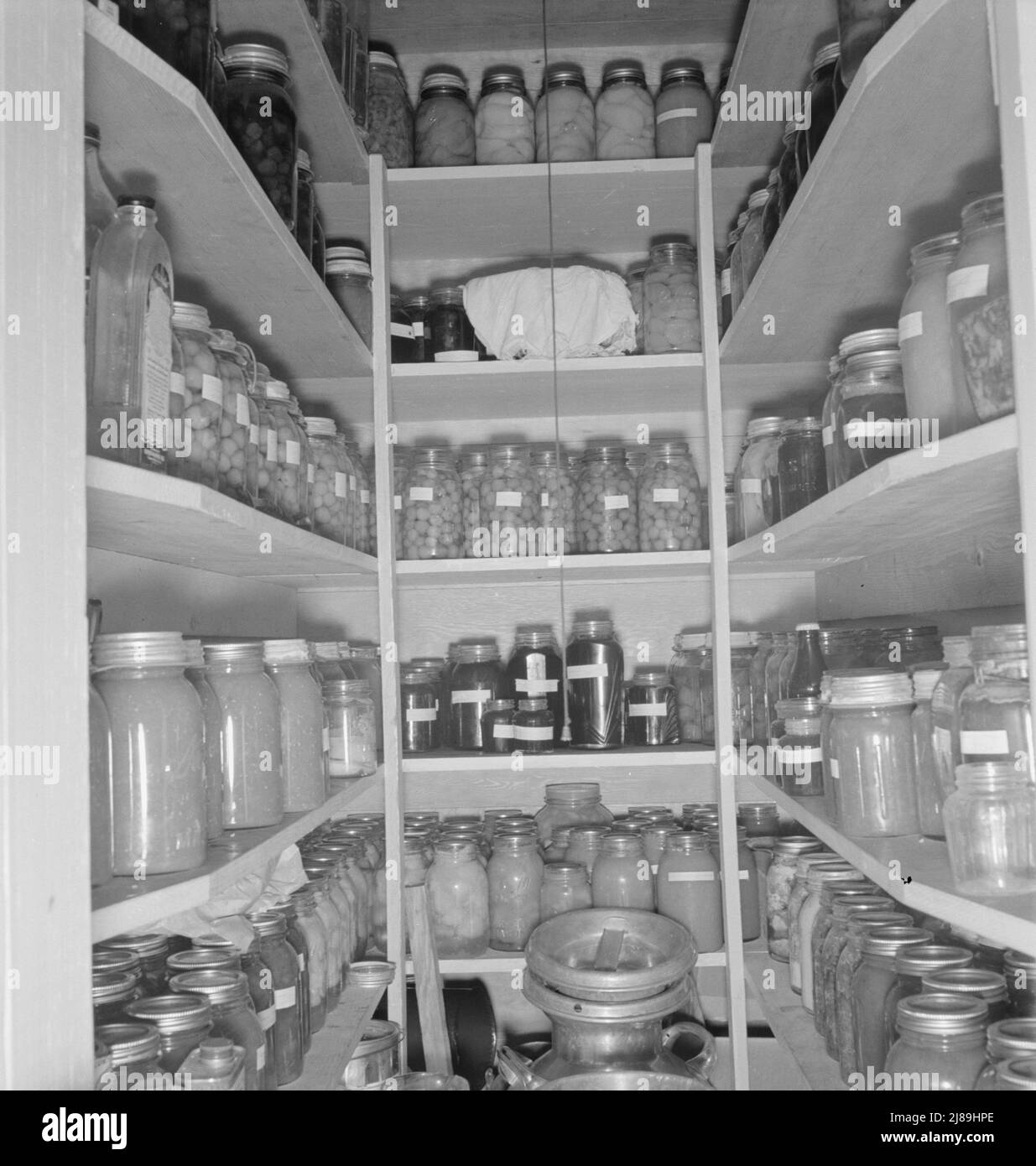 Mrs. Granger's storeroom. She has 500-600 quarts of canned food. &quot;You never know what may happen.&quot; Yamhill farms. (FSA - Farm Security Administration). Yamhill County, Williamette Valley, Oregon. Stock Photo
