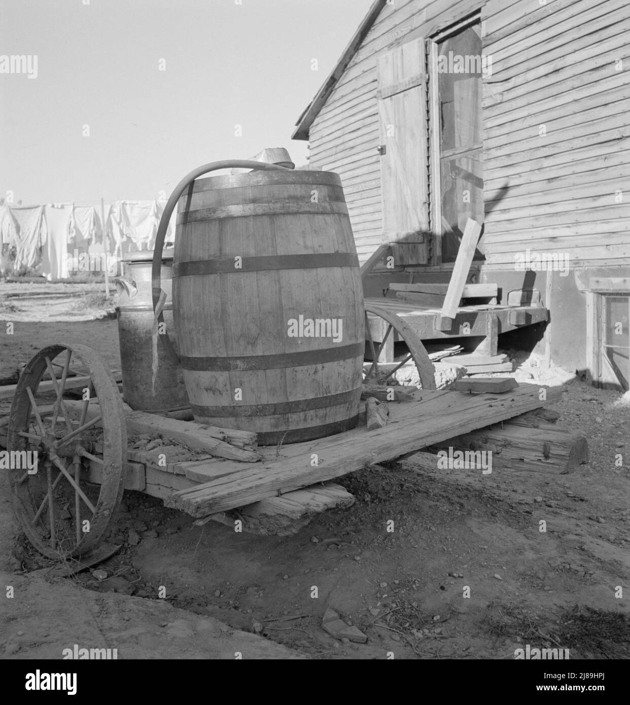 The Hull family haul their drinking water, and when the irrigation water is shut off (about October 15th) they will have to haul water for the stock. Dead Ox Flat, Malheur County, Oregon. Stock Photo