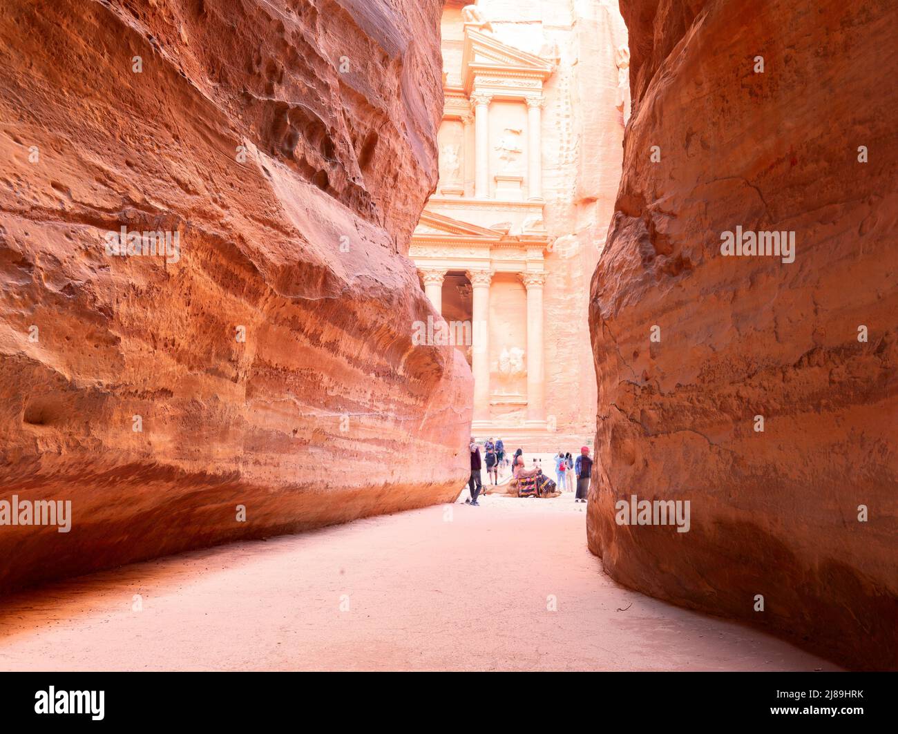 Petra, Jordan. Al-Khazneh (The Treasury) in Petra seen from the Siq. Stock Photo