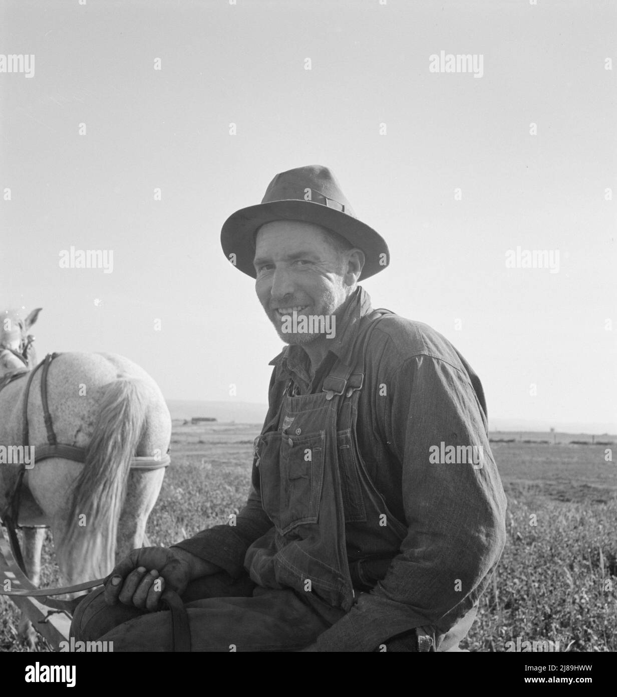 Mr. Roberts saying, &quot;They're on WPA (Work Projects Administration) and I'm out here.&quot; Malheur County, Oregon. Stock Photo