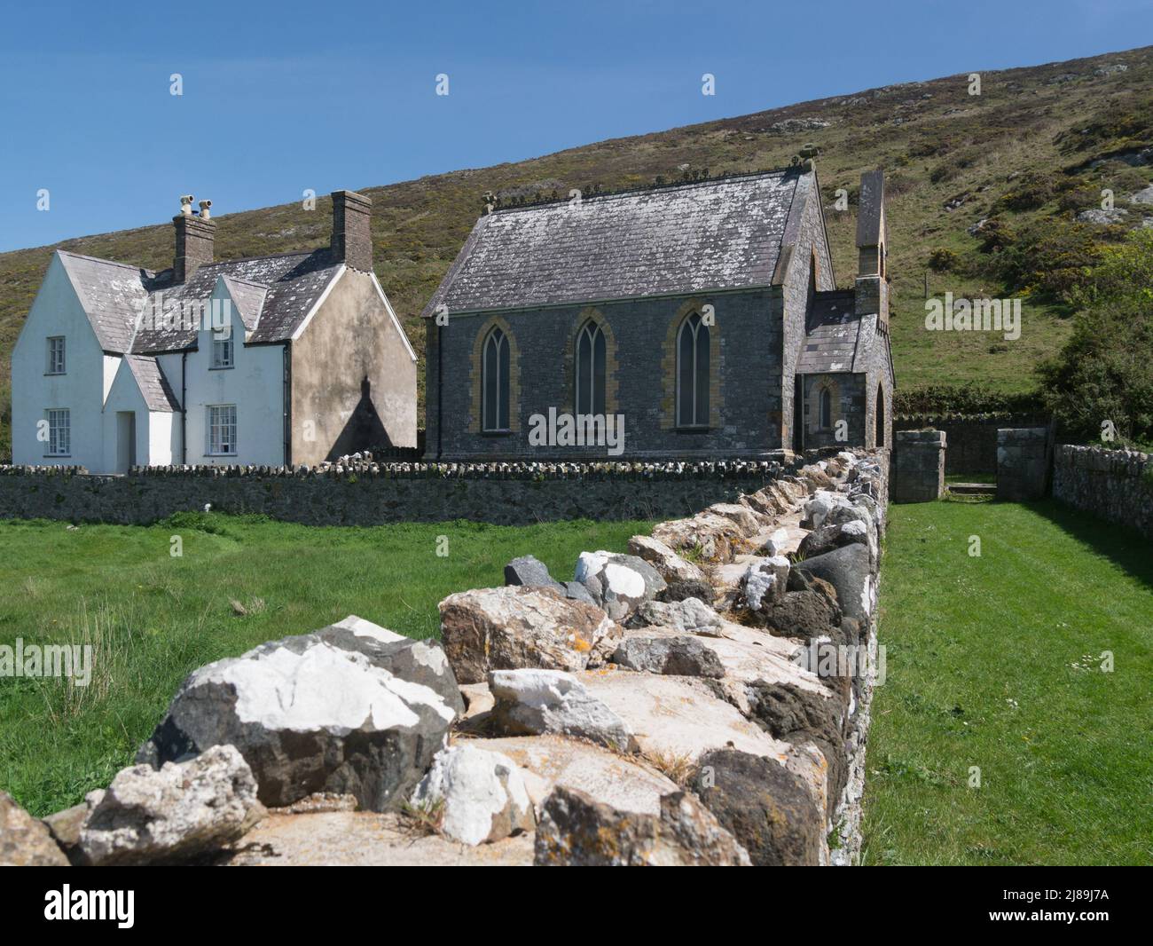 Ty Capel Bardsey Island Gwynedd Wales UK substantial detached house used as minister's house. The Rev John 'Enlli' Williams and his wife lived here du Stock Photo
