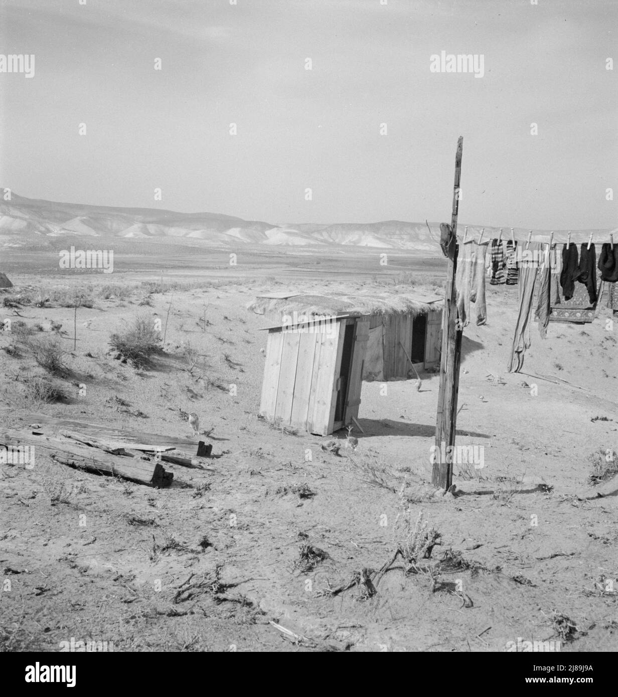 The Dazey place. Homedale district, Malheur County, Oregon. [Outside toilet and storm cellar]. Stock Photo