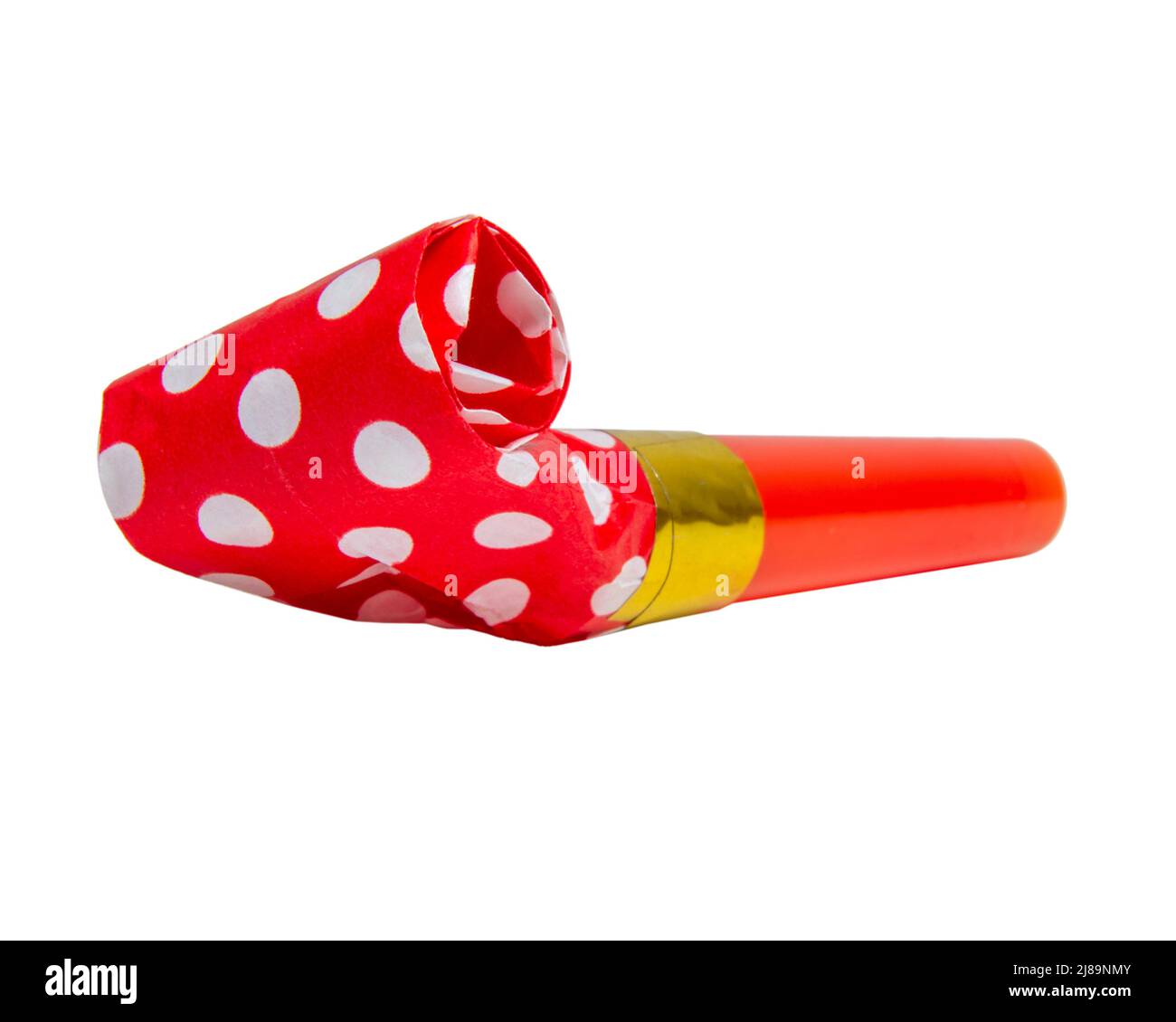 Party blowout noisemaker red color dots horn isolated on the white