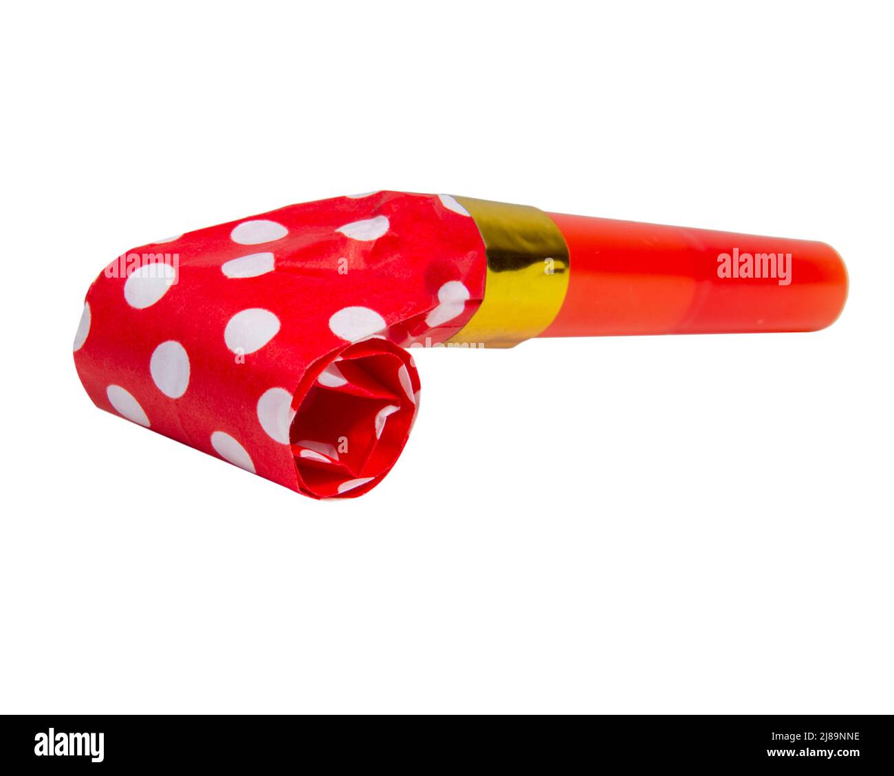 Party blowout noisemaker red color dots horn isolated on the white