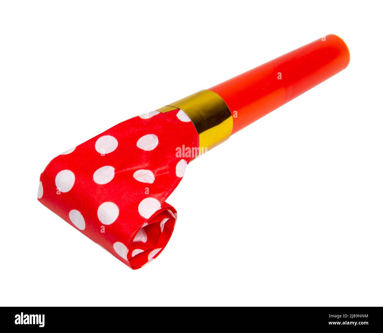 Party blowout noisemaker red color dots horn isolated on the white