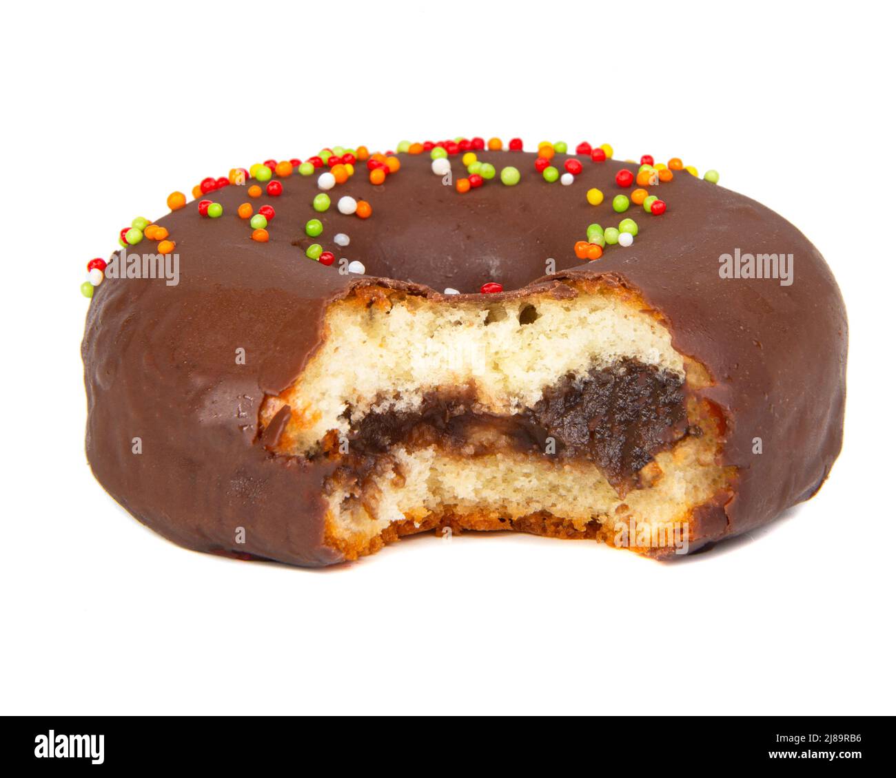 Chocolate glazed eaten donut isolated on the white Stock Photo - Alamy