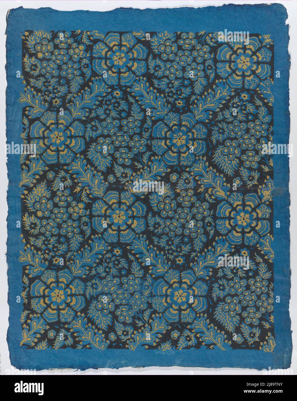Sheet with overall black and gold floral pattern, late 18th-mid-19th ...