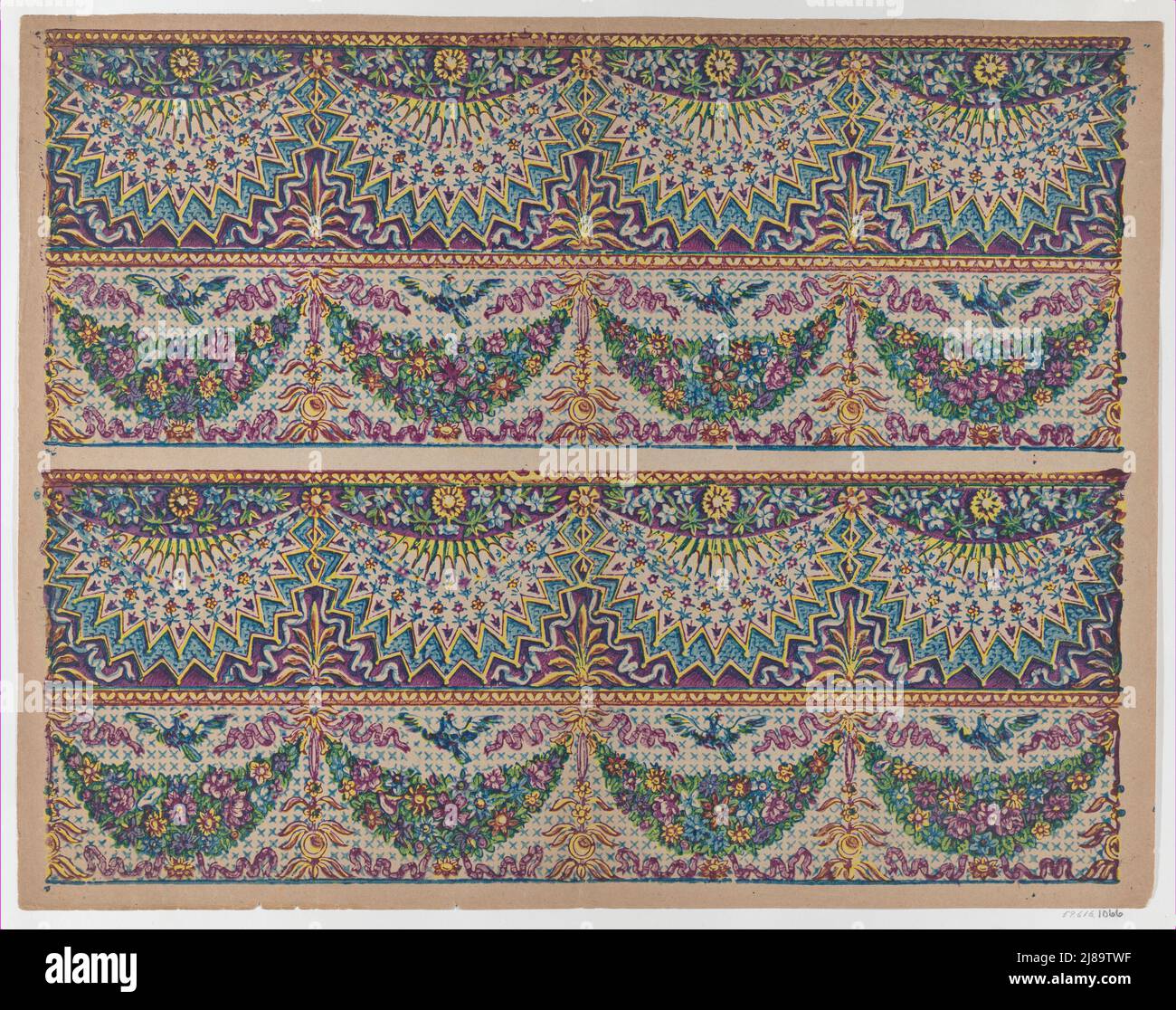 Sheet with five bouquets on a blue checkered background, late 18th-mid ...