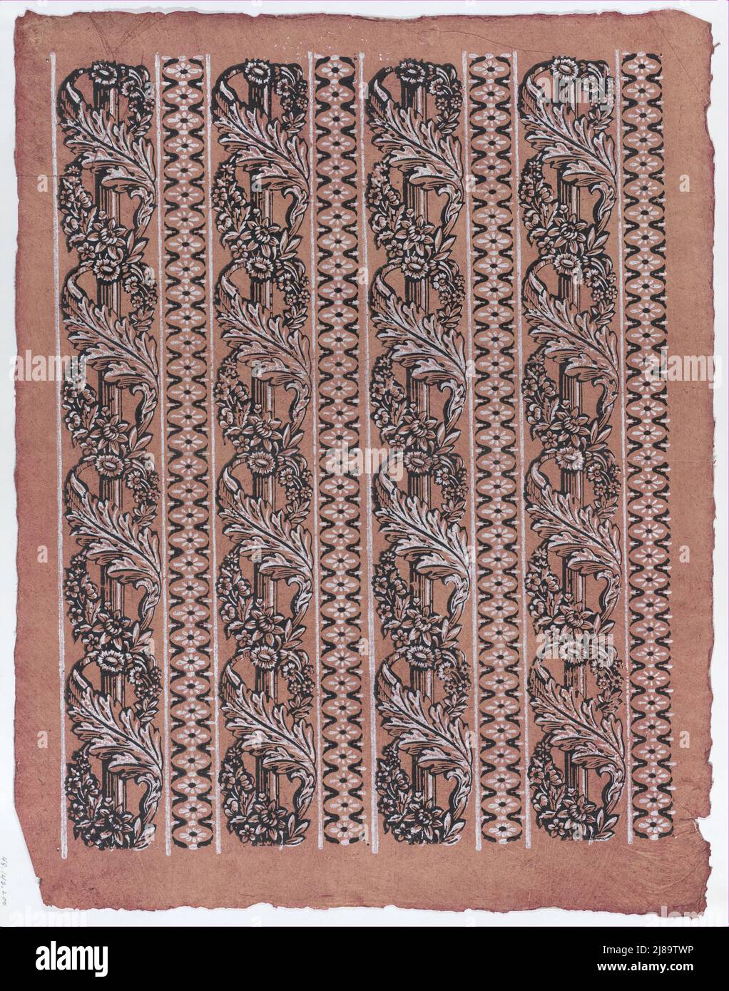 Sheet with four borders with a garland of acanthus leaves and flowers ...