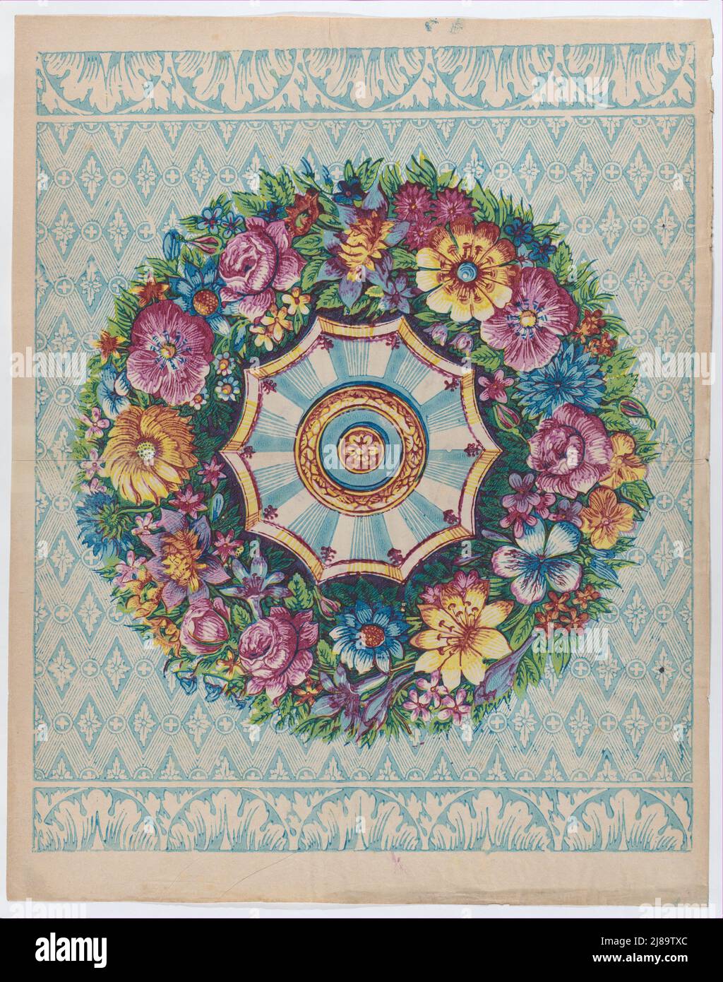 Sheet with a large floral wreath, late 18th-mid-19th century Stock ...